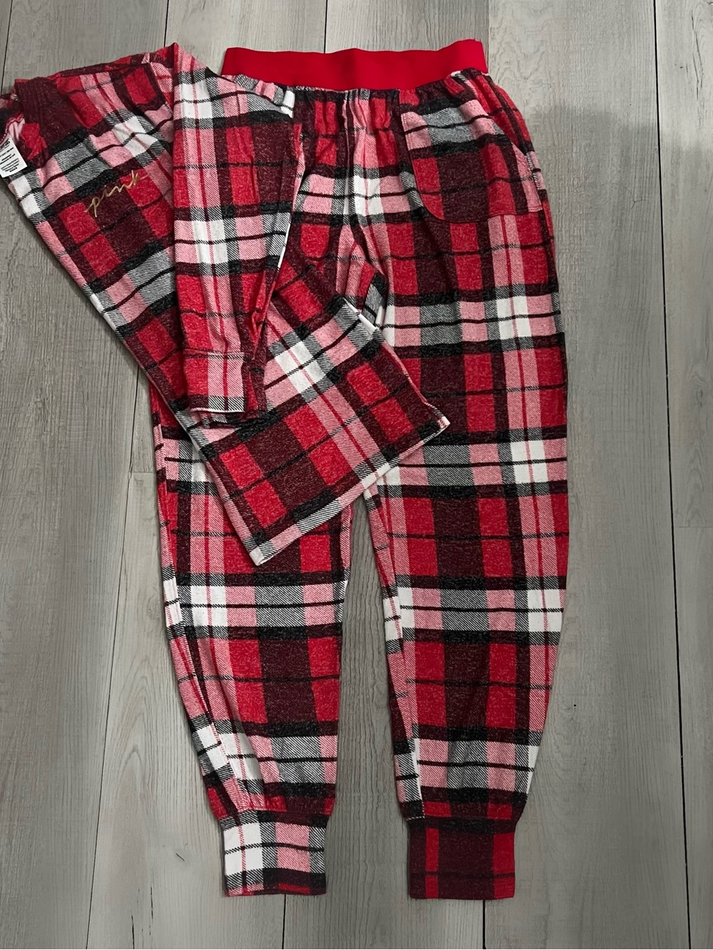 PINK Victoria's Secret Red Black White Plaid Fleece Pajama Pants